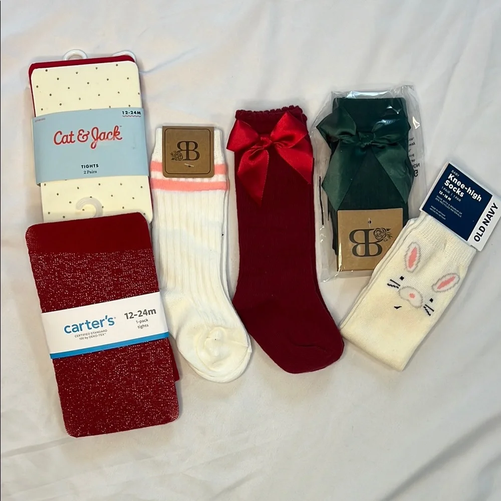 NWT Carter's Kids Tights Set, Cat & Jack, Bailey’s Blossoms Knee High Baby Socks